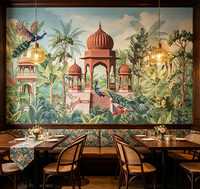 Papier peint mural tropical personnalisé avec paon, style rétro, pour la décoration des murs de palais, de pavillons, d'hôtels, de resorts et de spas