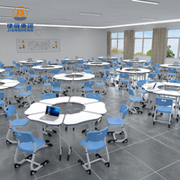 Bureau d'écolier intelligent modulaire et collaboratif en forme d'aile trapézoïdale, réglable en hauteur, pour salle de classe