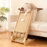 Griffoir pour chat en forme de L, rampe à griffer pour chat, griffoir en bois en forme de L avec boule en sisal