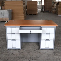 Bureau d'ordinateur moderne en métal de 140 cm avec 6 tiroirs, plateau pour clavier verrouillable, en acier, pour la maison, le bureau, l'école, l'hôpital