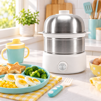 Cuiseur à œufs électrique multifonctionnel à usage domestique, double niveau, en acier inoxydable 304, avec minuterie, personnalisable OEM