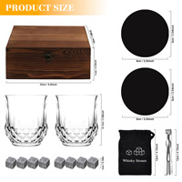 Ensemble de verres à whisky NFS, boîte en bois, cadeau avec 2 verres, 8 pierres à whisky en granit, sous-verre et pince