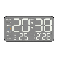 Horloge murale numérique LED à grands chiffres en plastique brossé, luminosité réglable, double alarme, affichage de la température et du calendrier, chambre à coucher, maison
