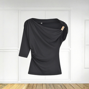 Chemise à manches courtes décontractée de couleur unie à design <span class=keywords><strong>asymétrique</strong></span> pour femmes - Product Image 4