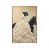 Tableau mural luxe moderne femme et cheval noir, porcelaine cristal strass incrusté à la main, décoration murale verticale