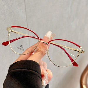 Monture de lunettes œil de chat Qianai pour femme, en métal, monture complète, anti-lumière bleue, charnières à ressort, design irrégulier JS9 4 1101 - Product Image 3