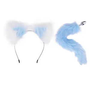 1454 Sexy Fur Animal Ears Tail Set Headband Fancy Dress Accessory Fox Cat Toys Sexy Animal Costume