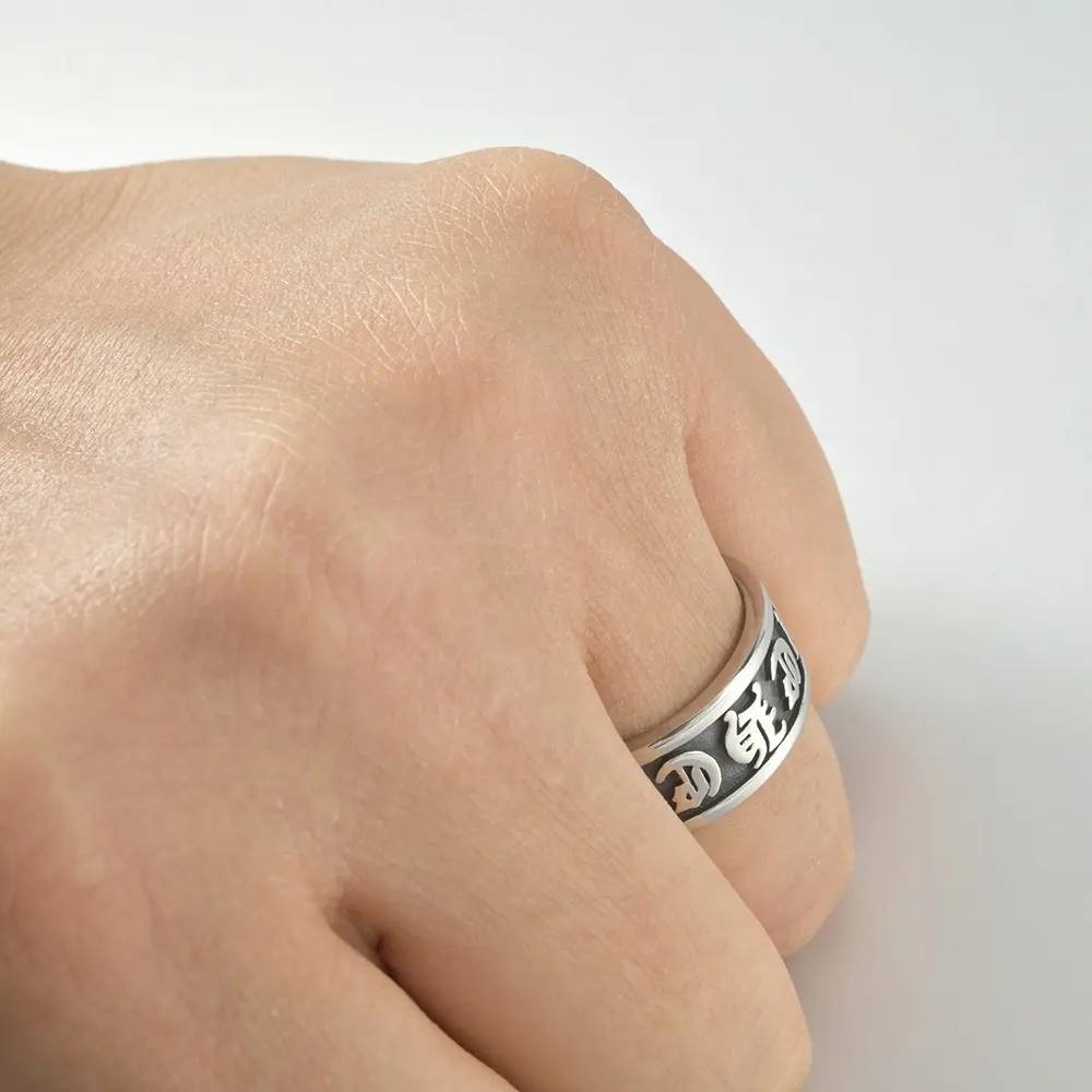 316L स्टेनलेस स्टील विंटेज आदमी अंगूठे की अंगूठी छह वर्ण मंत्र संस्कृत बैंड मैन पुरुषों के लिए उंगली की अंगूठी
