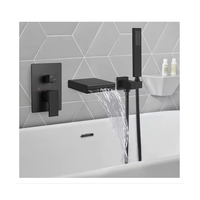 Robinet de douche cascade thermostatique noir en laiton pour lavabo et baignoire, double poignée, commande encastrée, jet de massage céramique effet pluie