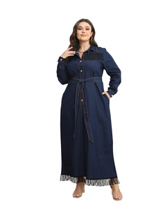 Robe longue élégante en jean boutonnée unie pour femme grande taille, collection automne-hiver, style décontracté, idéale pour le dropshipping - Product Image 2