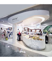 Ensemble de comptoir de bar de buffet d'hôtel commercial écologique avec réfrigérateur intégré, design contemporain, surface solide en acrylique, 6 places assises