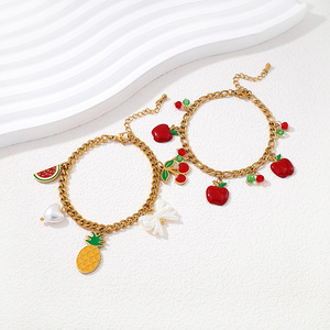 Pulsera de Perlas y Dijes de <span class=keywords><strong>Frutas</strong></span> Esmaltados de Acero Inoxidable Personalizados de Moda, Cadena Cubana Impermeable, Joyería para Mujer al por Mayor - Product Image 5