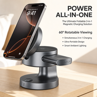 Support de chargeur sans fil magnétique 4-en-1 15W PD avec indicateur LED, charge rapide, veilleuse et support pliable pour téléphones et montres connectées