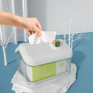 Desktop Decorations Rectangle Plastic snow house Transparent Clear Cover Tissue Box roll paper lid box