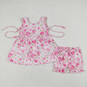 Conjunto de ropa para hermanas, túnica floral sin mangas para niña, pantalones cortos - Product Image 3