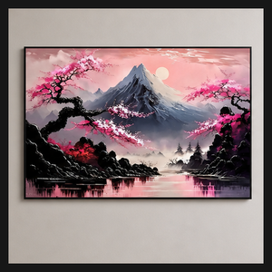 Impression murale paysagère en cristal de fleurs de cerisier rose style Japandi pour salon, chambre et intérieurs de style hôtelier - Product Image 2