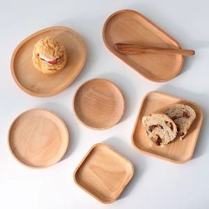 Plateau de service en bois de hêtre de style japonais, ovale, rond, carré, couleur naturelle, pour desserts, gâteaux, usage domestique et cuisine - Product Image 1