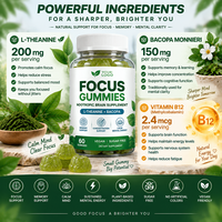 Focus Gummies Complément Nootropique Cérébral L-Théanine Bacopa Soutien Mémoire et Concentration Gommes Végétaliennes Sans Sucre Marque Blanche