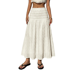 The new leisure and vacation style is fully unfolded long <b>elastic</b> waist beaded solid color texture high <b>elasticity</b> summer 2026 - Product Image 6