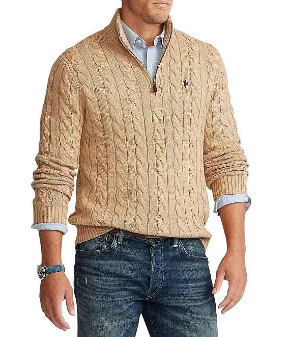 カスタムロゴOEM & ODM高品質プルオーバーメンズセーターツイストロープニットウールジップアップPOLOセーター男性用