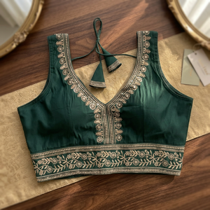 Blusa Clásica Bordada a Mano de Algodón Estilo Indio para Vestimenta Étnica, Blusa Bordada con Mangas Completas para Mujer - Product Image 3