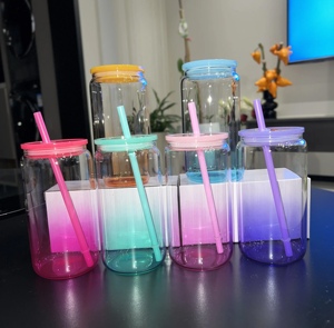 Sublimazione 16oz colore cambiamento graduale di vetro isolato sublimazione con tappo colorato pp paglia colorata e coperchio - Product Image 3