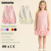 Robe sans manches en laine pour petites filles, style gilet, avec fleurs en organza 3D, pour fête d'anniversaire, robe de princesse trapèze pour enfants