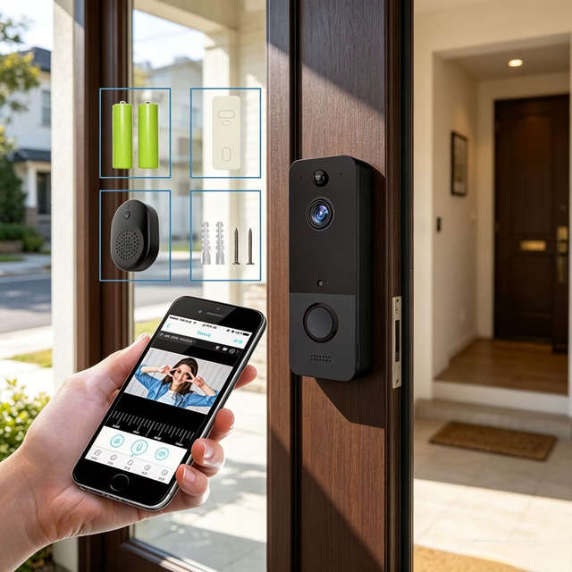 Smart Video Doorbell Camera With Chime Doorbell Camera Black AI Smart Human Detection Cloud Storage HD Live Image