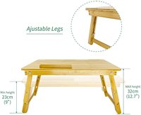 Support d'ordinateur portable pliable et réglable de haute qualité, plateau de petit-déjeuner, étagère de bureau, table de lit en bambou, tiroir de rangement