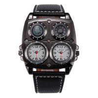 Reloj de Pulsera OULM 1140 para Hombre, Cuarzo, Correa de Cuero Genuino Original, Termómetro, 2 Zonas Horarias, Brújula, Estilo Ejecutivo