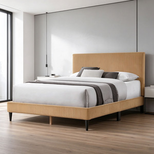 Base de <span class=keywords><strong>Cama</strong></span> Tapizada en Pana Clásica con Cabecera Plegada Verticalmente, Fácil de Montar, Tamaño King, Muebles de Dormitorio, OEM ODM - Product Image 1