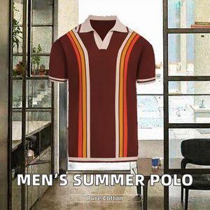 Polo de Punto Retro para Hombre, Cuello con Bloques de Color, Manga Corta, Anti-Pilling, Algodón, para Uso Casual de Verano - Product Image 2