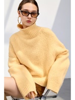 100% Reiner Kaschmir Vintage Anti-Falten Flauschiger Rollkragenpullover Grobstrick-Pullover für Damen Übergroß mit Abfallender Schulter und Gerippten Bündchen