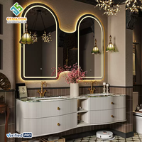 Ensemble de meuble-lavabo moderne en bois massif OEM 2025 avec miroir, lavabo, robinet et égouttoir en cuivre - Idéal pour entrepôt et bar à domicile