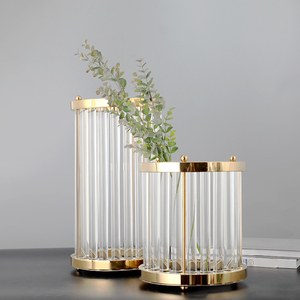 Venta al por mayor de alto claro redondo flor soporte cilindro jarrones de vidrio barato centro de mesa florero formas - Product Image 1