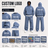 Ensemble de survêtement streetwear personnalisé en coton épais 400-600 g/m², comprenant un sweat à capuche oversize et un pantalon de survêtement, avec impression en relief