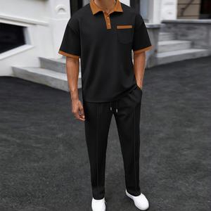 I-0641 Hot Sale Plus Size Men's Eco-Friendly Summer Formal Button Collar Short Sleeve Soft Two-Piece Set - Product Image 5