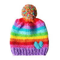 Gorro de Bebé Personalizado con Pompón de Corazón Arcoíris, 100% Algodón, Tejido Suave, Gorro Infantil, Estilo Urbano para Viajes, Venta al Por Mayor