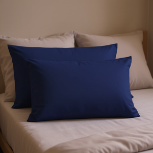 Paire de taies d'oreiller ultra douces standard, 100% coton tissé, fermeture enveloppante, usage domestique, bleu uni, rectangulaires, 81-90g - Product Image 2