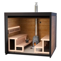 Sauna Exterior de Gran Tamaño, Calefacción a Leña, para 5-6 Personas, con Ducha, Control por Computadora y Ventanas Transom