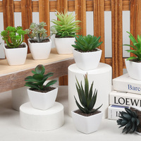 Faux plastique en pot faux Cactus ornement de jardin Mini plantes succulentes artificielles avec des Pots d'animaux en bois de verre en céramique