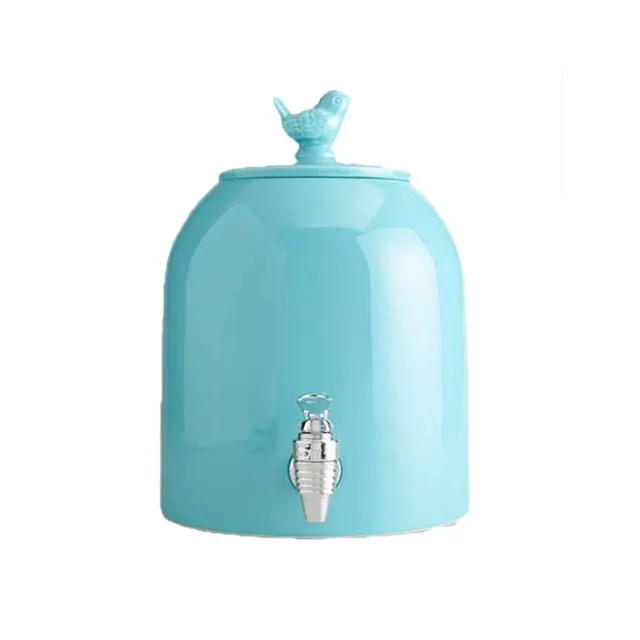 Dispensador de agua de cerámica con tapa, personalizado, azul