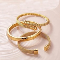 Perhiasan Fashion Grosir Lapis Emas Baja Tahan Karat Model Kabel & Gelang Engsel Tumpuk Set Gelang Manset untuk Wanita Pria
