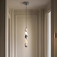 Lustre suspendu élégant pour salon et chevet, en marbre, style français haut de gamme, pour porche, avec fil de suspension, LED à lumière chaude