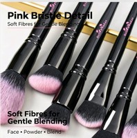 DailyQueen Ensemble de 18 pinceaux de maquillage de luxe noir et rose, poils nano doux, manche en bois, logo personnalisé, brosse à raser