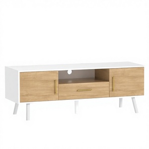 Meuble TV console de salon moderne de luxe en métal blanc doré, ensemble de meubles avec tiroirs et portes réglables en hauteur pour rangement - Product Image 4