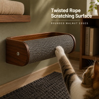 Griffoir mural rotatif en sisal pour chat, cadre en placage de noyer noir, jouet mural pour chat peu encombrant, accessoire pour arbre à chat