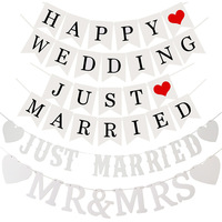 Bannière de mariage « Just Married » imprimée en sérigraphie sur papier, idéale pour la décoration de mariage, les guirlandes, les accessoires de photomaton et les enseignes de fête - Vente en gros