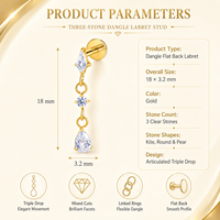 Chaîne de corps spirale tendance pour enfants en titane ASTM F136 et or 18 carats avec zircon, filetage externe, 16G, pendentif, bijoux de corps pour mariage, cadeau