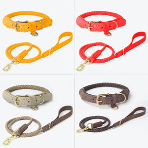 Maßgefertigtes Hochwertiges Langlebiges Rindsleder Handgeflochtenes Robustes Anti-Verlust Haustier-Hundehalsband-Leine-Set für Einfaches Gehen mit dem Hund - Product Image 2